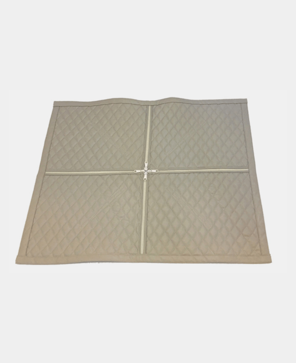 Quilted foldable mattress topper on a white background.