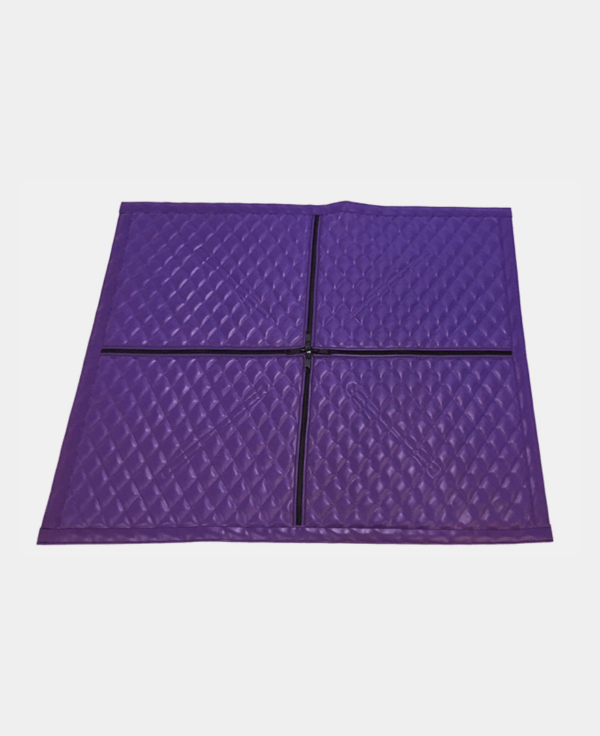A purple folding gym mat on a white background.