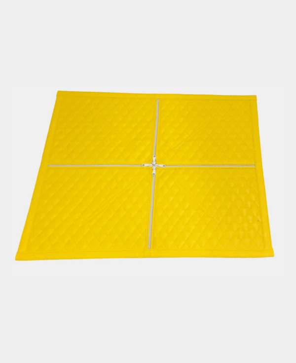 Yellow quilted moving blanket isolated on a white background.