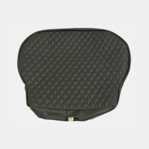 Black quilted car seat protector against a white background.