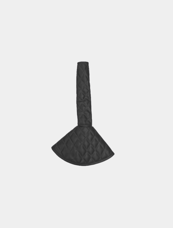 Black windshield ice scraper with padded handle.