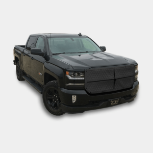 Black pickup truck on a white background.