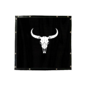 Black mesh fabric with white bull skull.