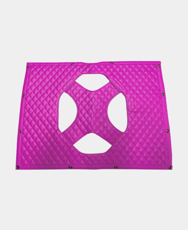 Purple soccer goal net with a unique hexagonal opening, isolated on a white background.