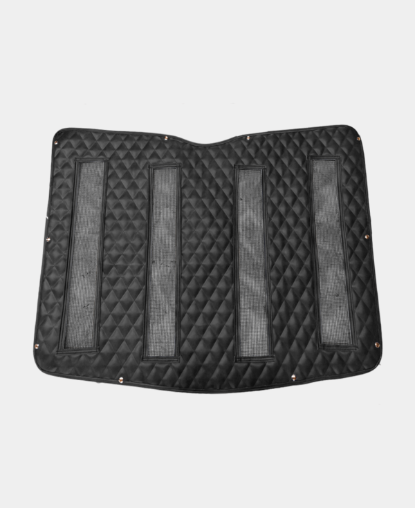 Black rubber car floor mat with diamond pattern and anti-slip backing.