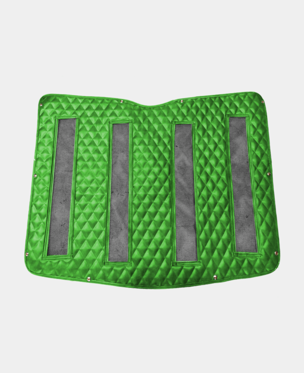 Green car trunk mat with anti-slip surfaces.