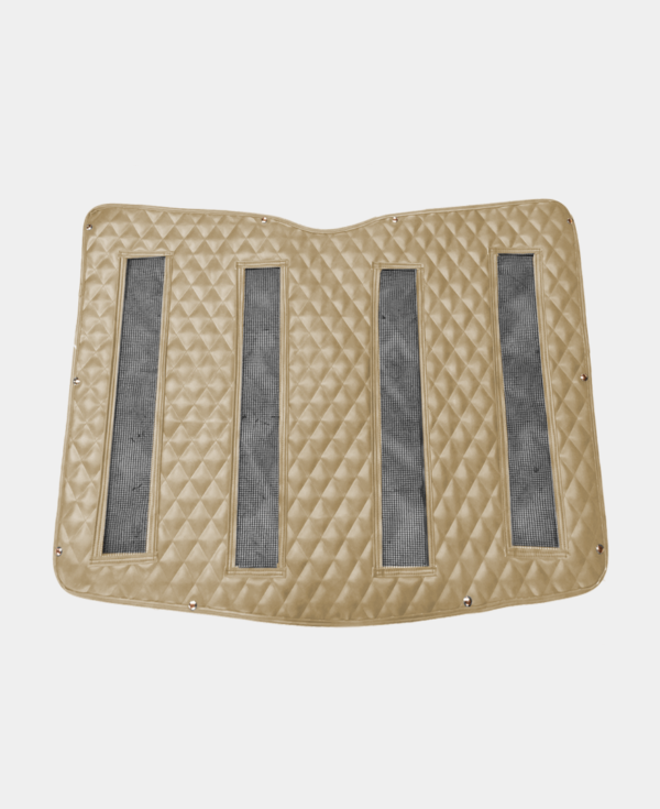 Quilted windshield sun protector with side flaps isolated on white background.