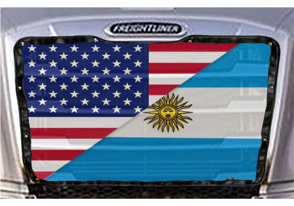 A hybrid flag combining elements of the United States and Argentinian flags displayed on a Pickup/SUV/Van Bug Screen.