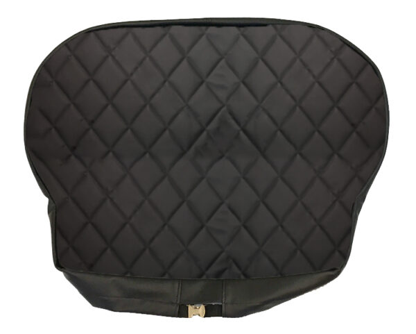 Black quilted car seat cover with zipper.