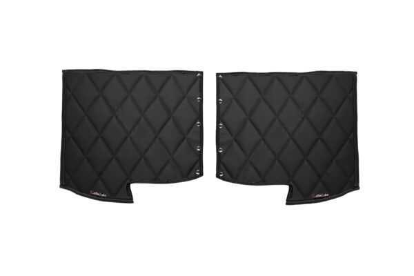 Black quilted fabric with diamond pattern.