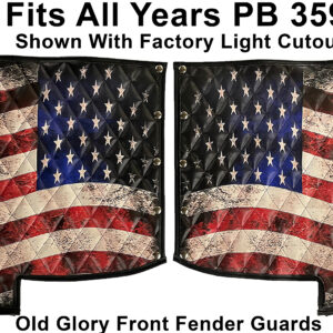 Custom truck front Fender Guards: Peterbilt 389 Old Glory with factory light cutouts, compatible with PB 359 models.