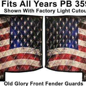 Custom truck front Fender Guards: Peterbilt 389 Old Glory with factory light cutouts, compatible with PB 359 models.