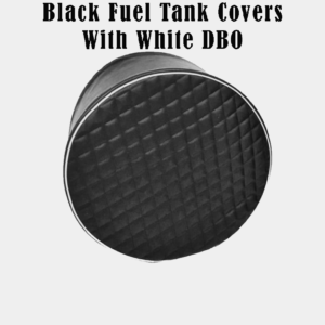 Black quilted Fuel Tank End Cover with white text overlay.
