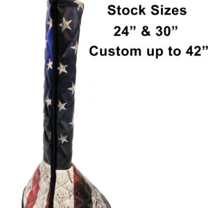 Old Glory quilted gear shift cover available in stock sizes of 24 and 30 inches, with custom sizes up to 42 inches.
