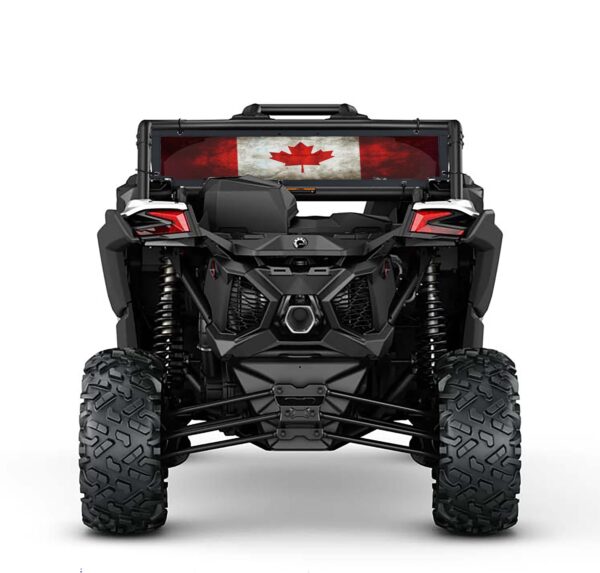 A black atv with a canadian flag on the back.