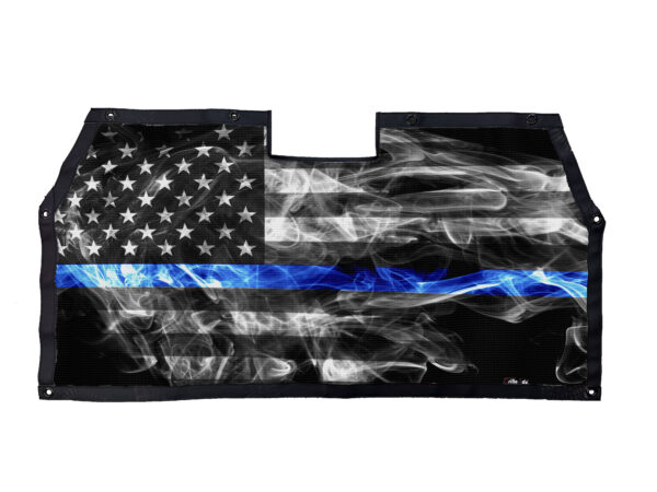 A flag with smoke coming out of it and the blue line.