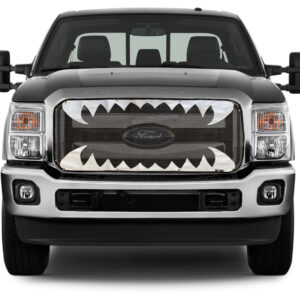A Ford pickup truck with a Pickup/SUV/Van Bug Screen: Jaws design on the grille.