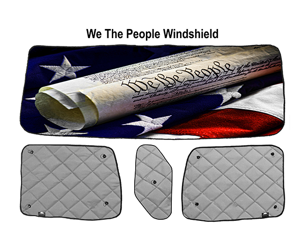 A picture of the we the people windshield.