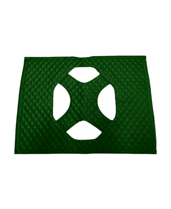 A green square with a black circle on it.