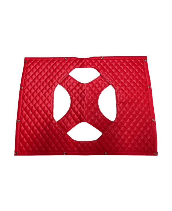 A red piece of fabric with an x on it.