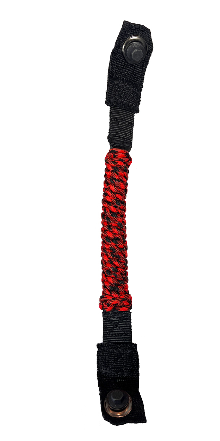 A red and black rope with a black strap.