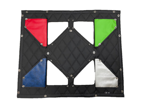 A black and white picture of some colored squares