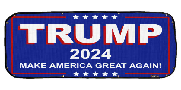A campaign sign for Trump 2024- Pickup/Suv/Van Mesh Bug Screen with the slogan "make America great again!.